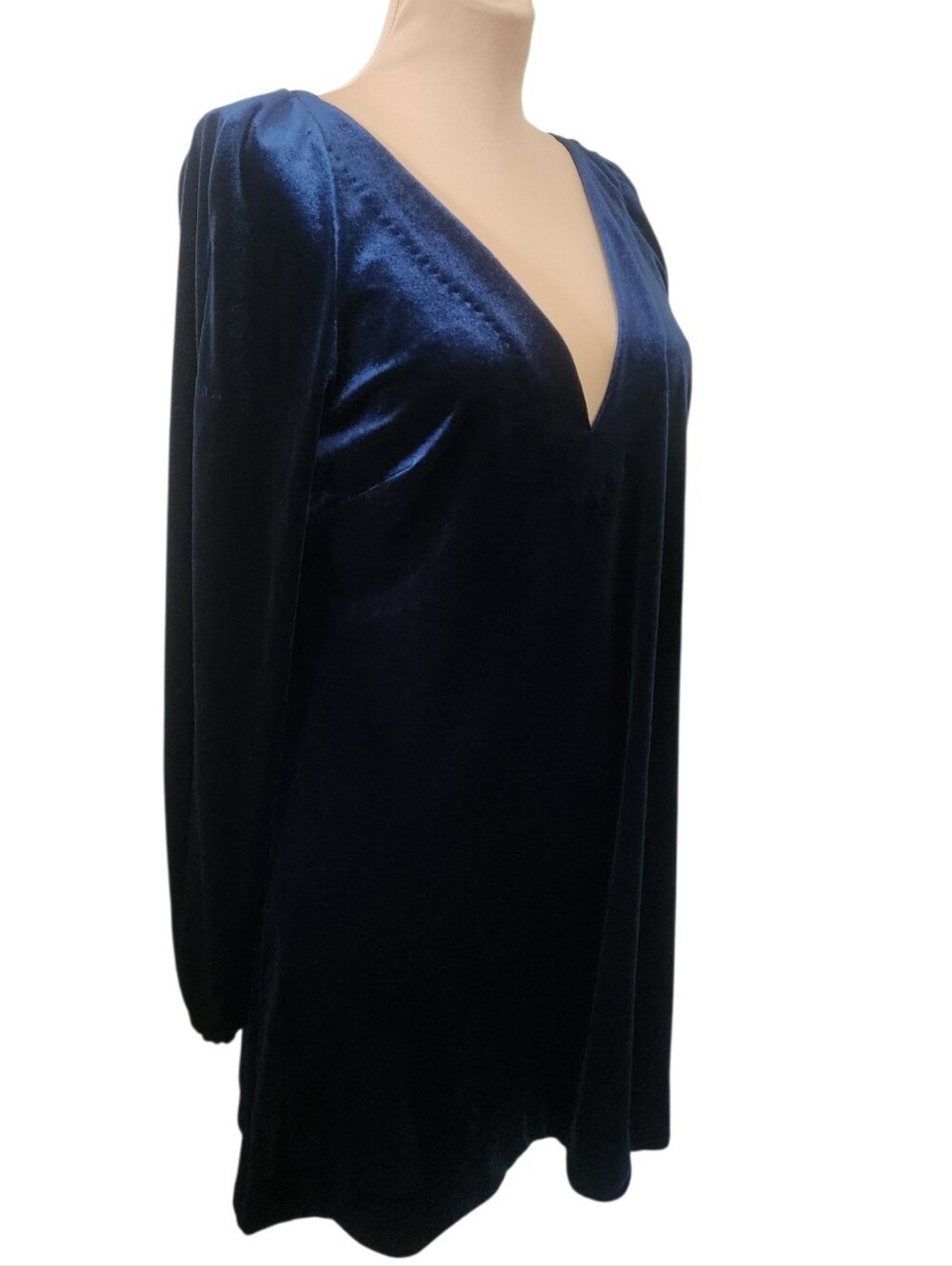 FREE PEOPLE Misha Blue Velvet Shift Mini Dress - Size S - Picture 5 of 15